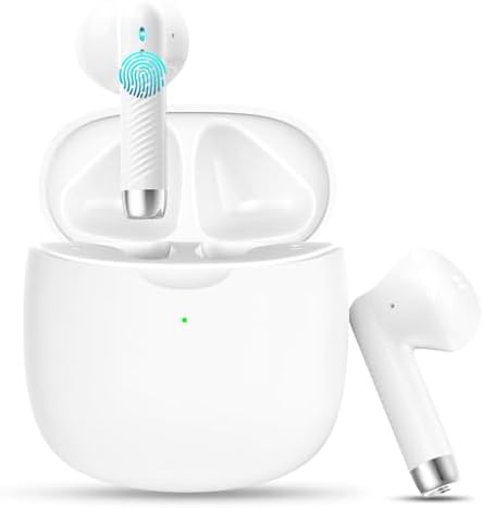 Wireless Earbuds, Bluetooth 5.4 Headphones In Ear with Noise Cancelling Mic, Bluetooth Earbuds Stereo Bass, IP7 Waterproof Sports Earphones, 32H Playtime USB C Charging White Ear Buds for Android iOS