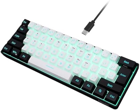 Snpurdiri 60% Wired Gaming Keyboard, 61 Keys RGB Backlit Ultra-Compact Small Gaming Keyboard, for PC/Mac Gamer, Typist, Travel, Easy to Carry on Business Trip(Black-White)