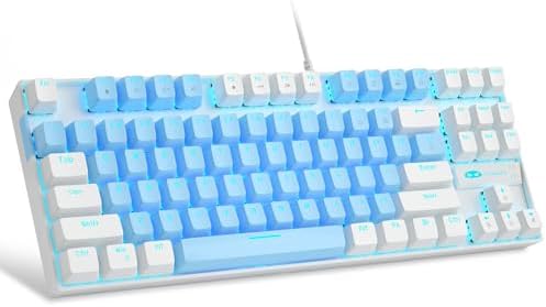 MageGee 75% Mechanical Gaming Keyboard, Blue Switch, LED Blue Backlit, 87 Keys Compact TKL Wired Keyboards for Windows Laptop PC Gamer - Blue/White