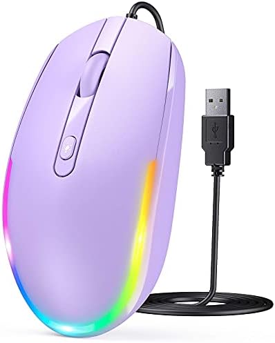 Seenda Wired Mouse - USB Computer Mouse with RGB Backlit Optical LED, Attached USB Cord for Laptops, Notebooks, Chromebook - Purple