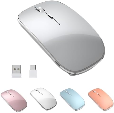 Wireless Mouse Chargeable Portable Silent USB and Type-C Dual Mode Wireless Mouse 3 Adjustable DPI for Laptop, Mac, Android, PC (Q23S Black) (Grey)