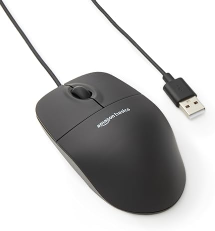 Amazon Basics 3-Button USB Wired Mouse with Scrolling and Tracking - Standard, Black
