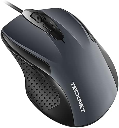 TECKNET USB Wired Mouse, 6-Button Corded Computer Mouse with 4 Adjustable DPI, Optical Computer Mice with Ergonomic Design and 5FT Cord for Laptop, Chromebook, PC, Desktop, Mac, Notebook-Gray